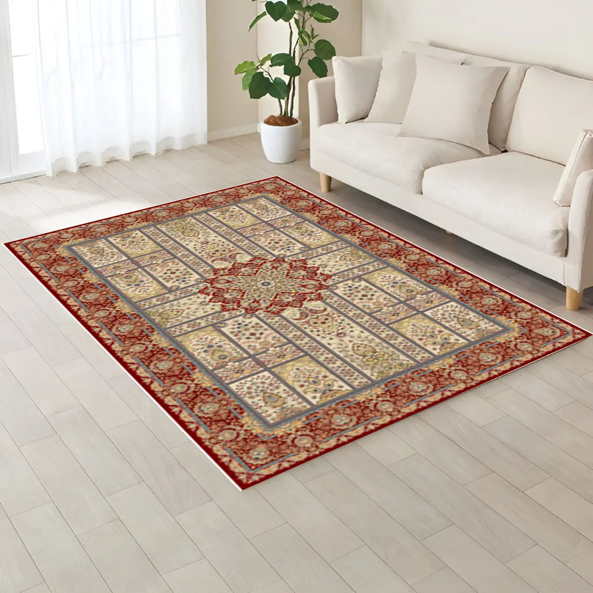 Cream & Red Traditional Carpet
