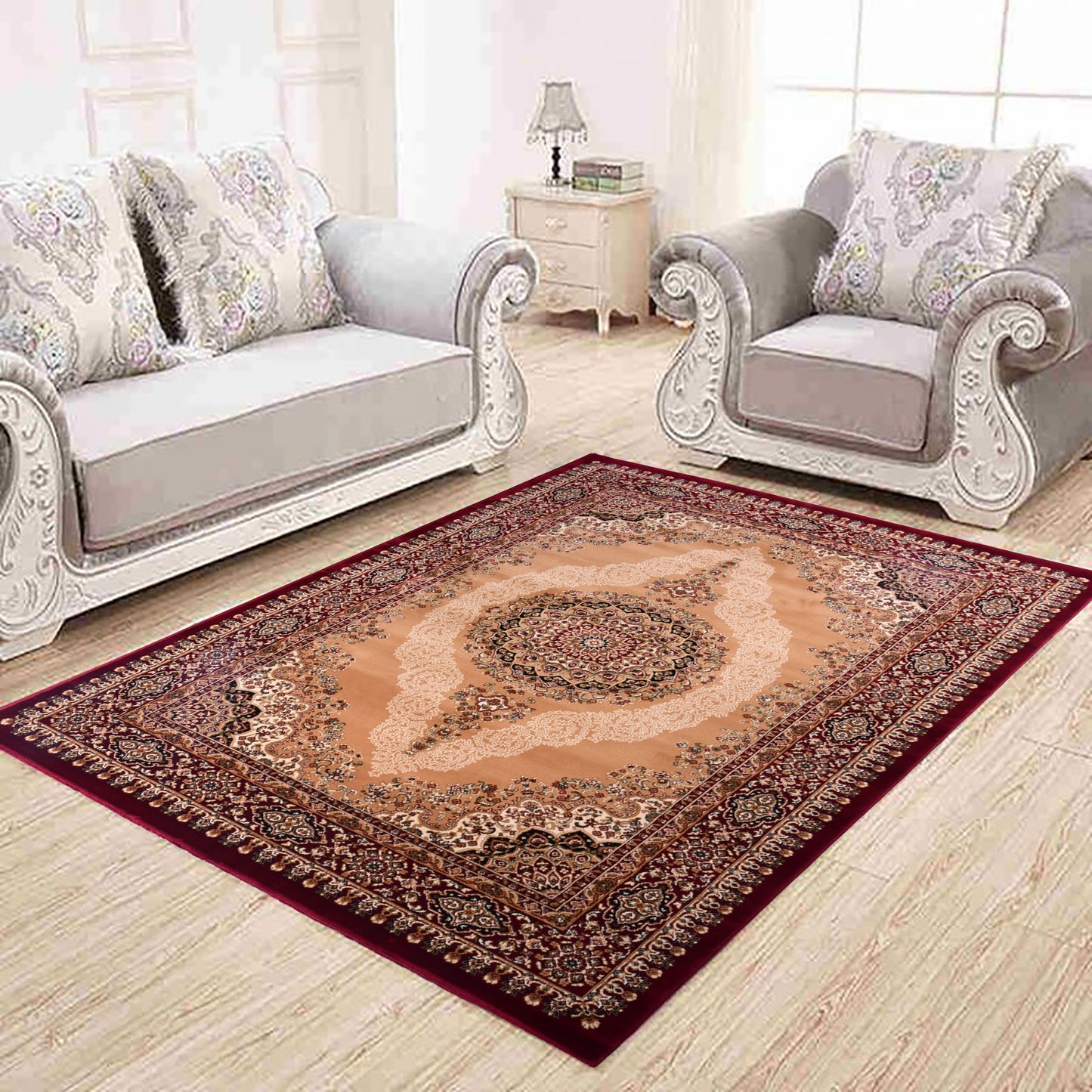 Beige/Red Traditional Carpet