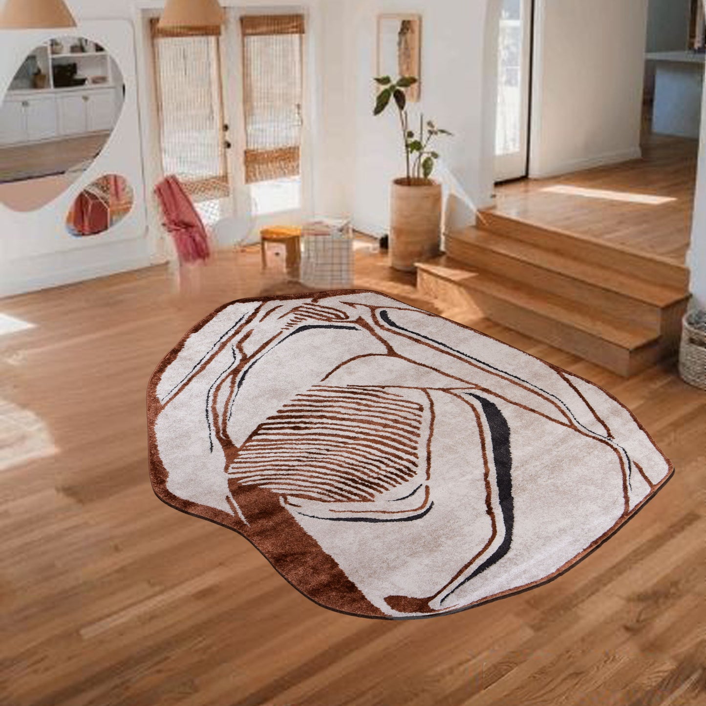 Cream/D.Orange Shaped Carpet