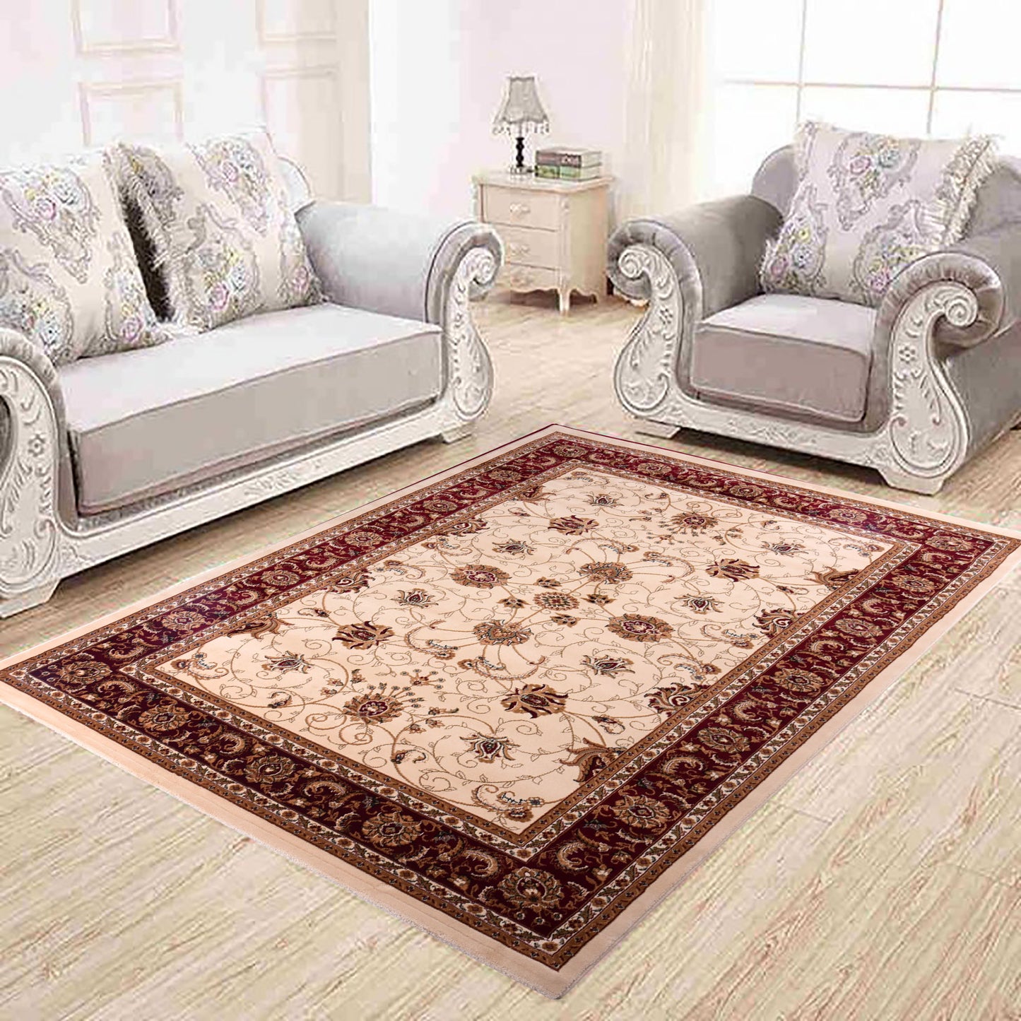 Cream/Red Traditional Carpet