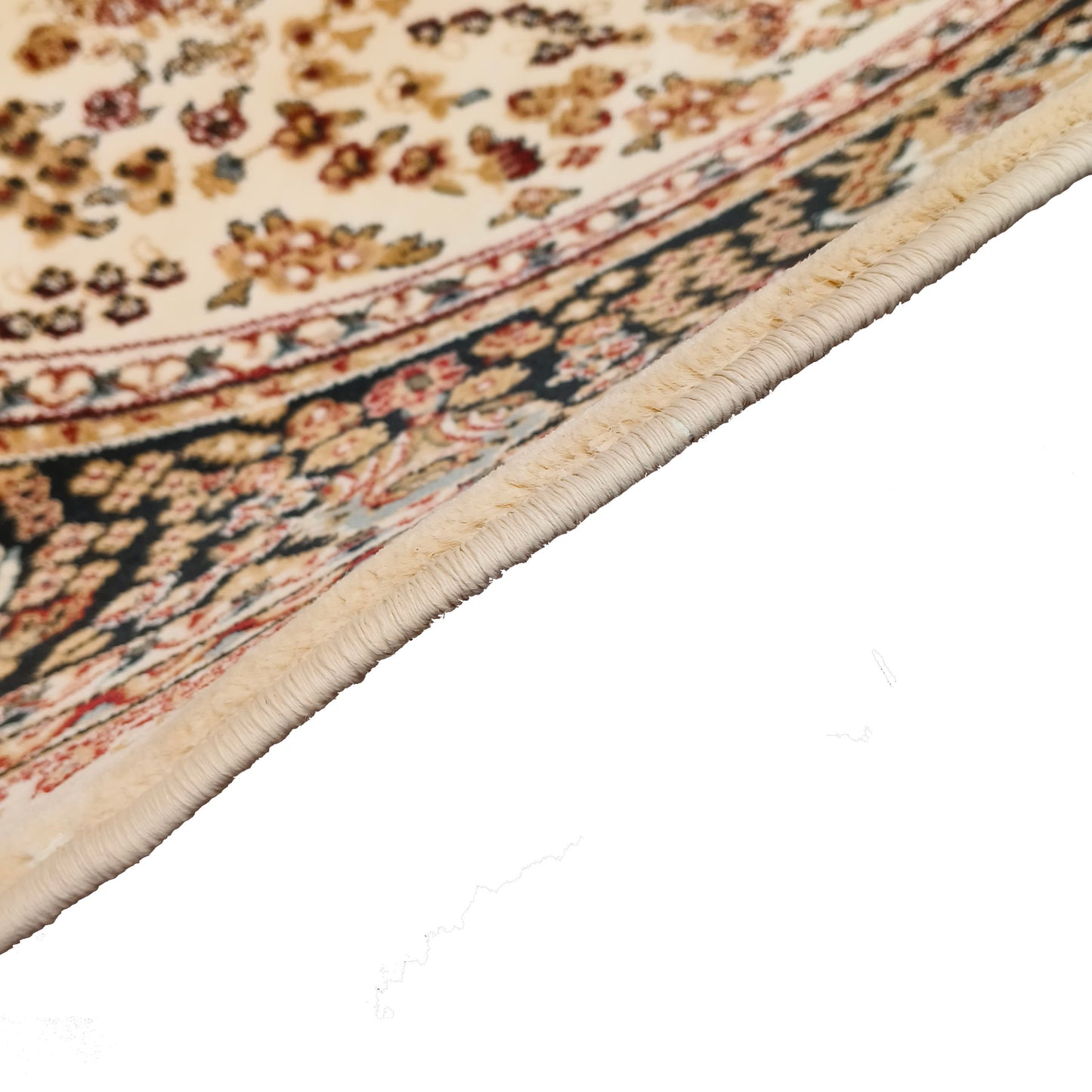 Cream Black Round Traditional Carpet