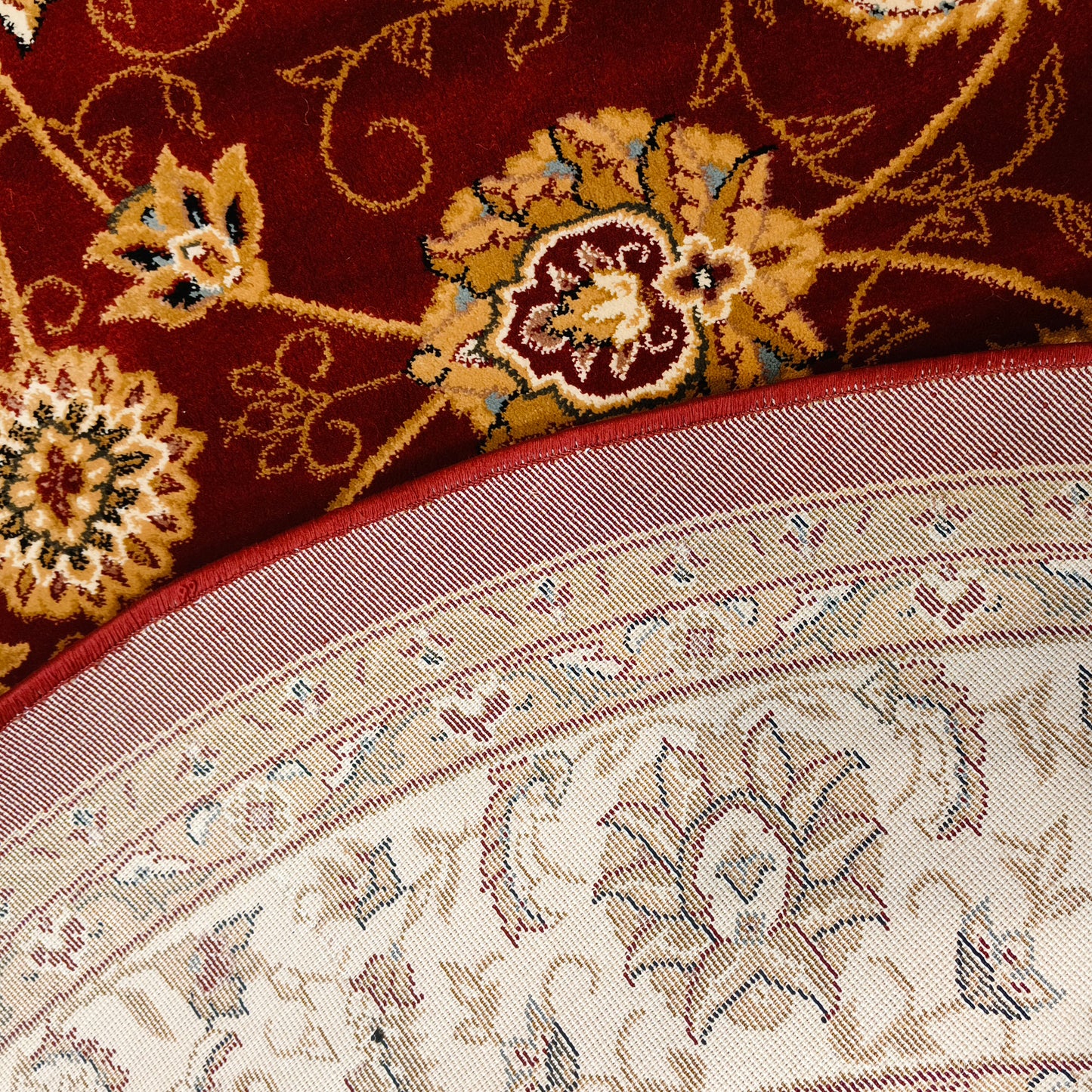Red Cream Round Traditional Carpet