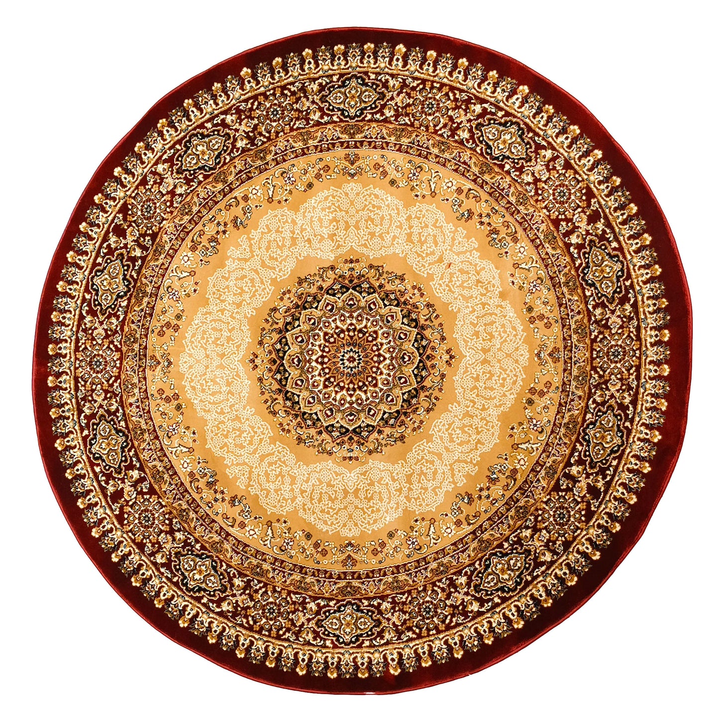 Beige Red Round Traditional Carpet