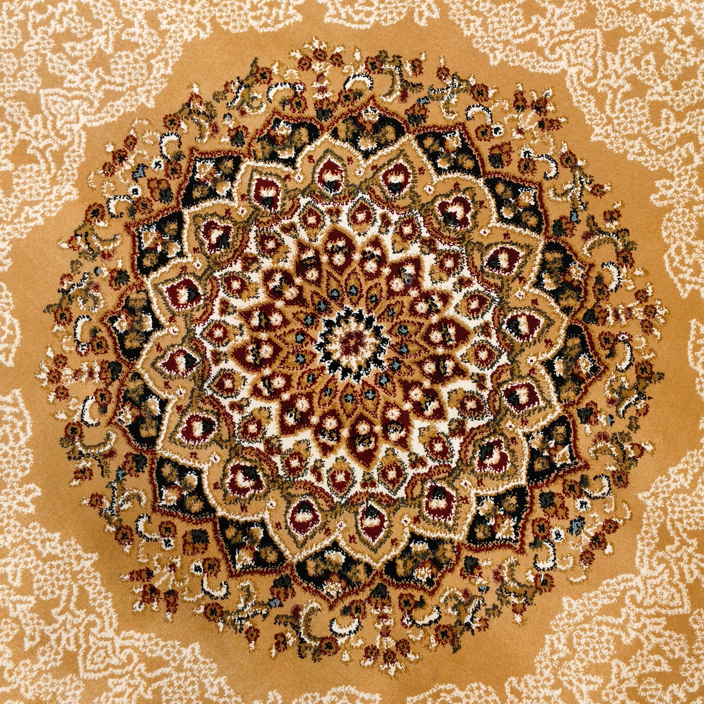 Beige Red Round Traditional Carpet