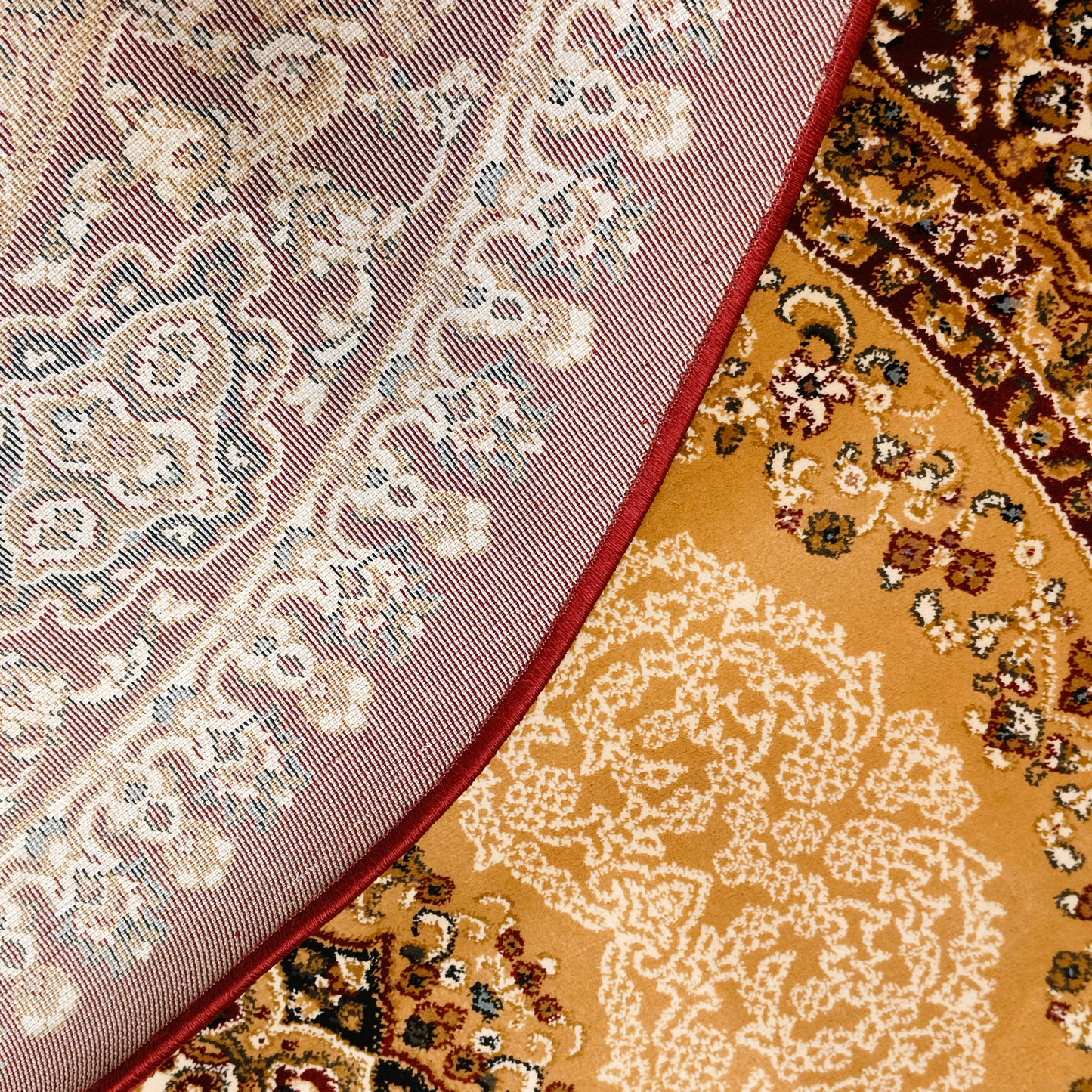 Beige Red Round Traditional Carpet