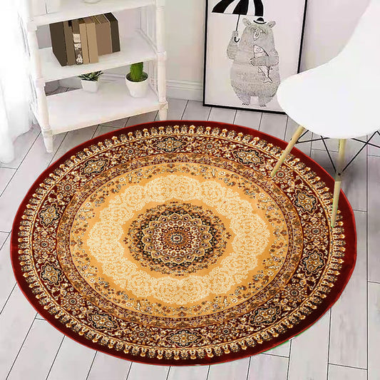 Beige Red Round Traditional Carpet