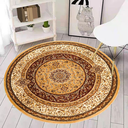 Brown Brown Round Traditional Carpet