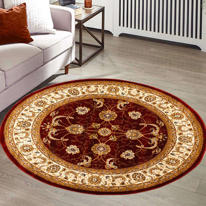 Red Cream Round Traditional Carpet