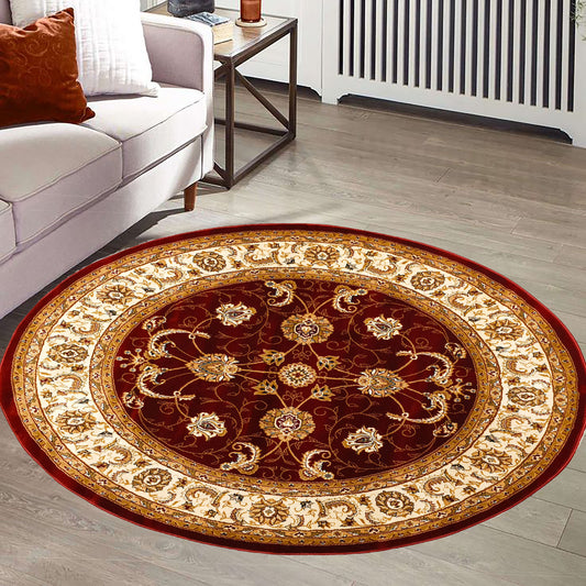 Red Cream Round Traditional Carpet