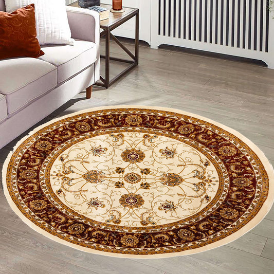 Cream Red Round Traditional Carpet