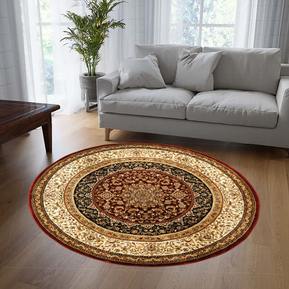 Red Cream Round Traditional Carpet