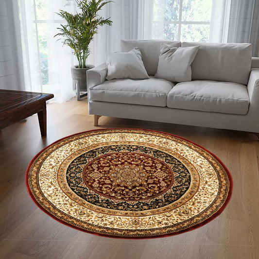 Red Cream Round Traditional Carpet