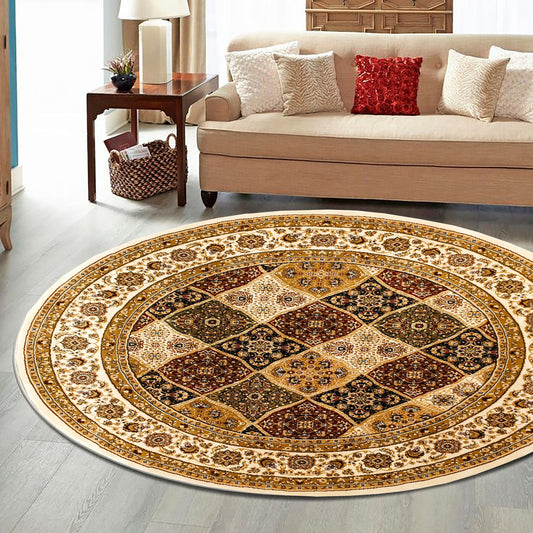Cream Cream Round Traditional Carpet