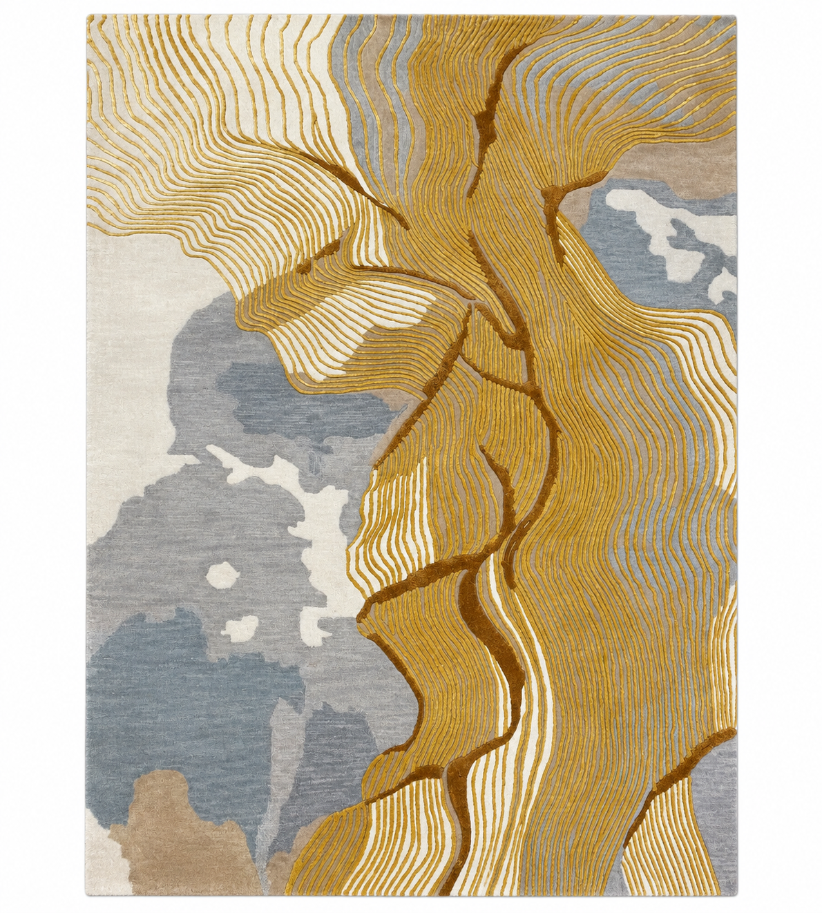 Galicha Modern Abstract Hand-Tufted Rug – Gold & Grey Designer Carpet