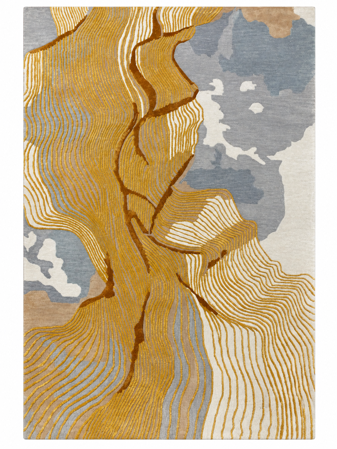 Galicha Modern Abstract Hand-Tufted Rug – Gold & Grey Designer Carpet