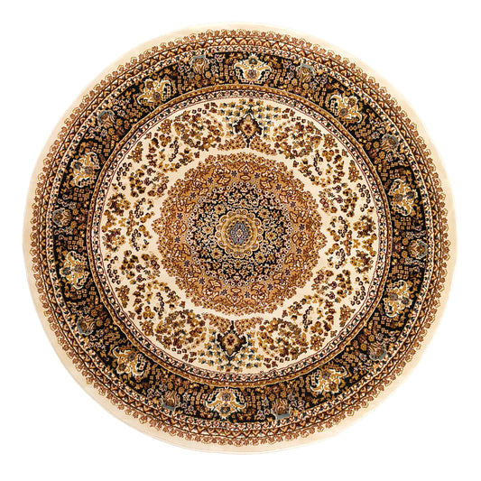 Cream Black Round Traditional Carpet