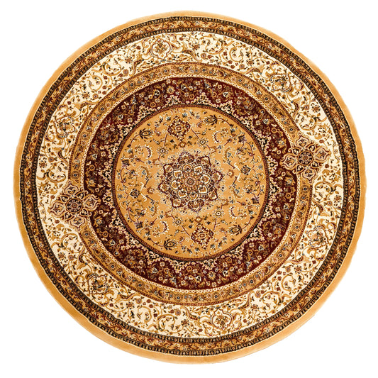 Brown Brown Round Traditional Carpet