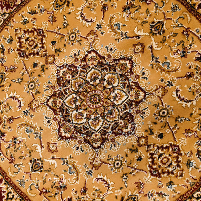 Brown Brown Round Traditional Carpet
