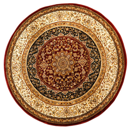 Red Cream Round Traditional Carpet