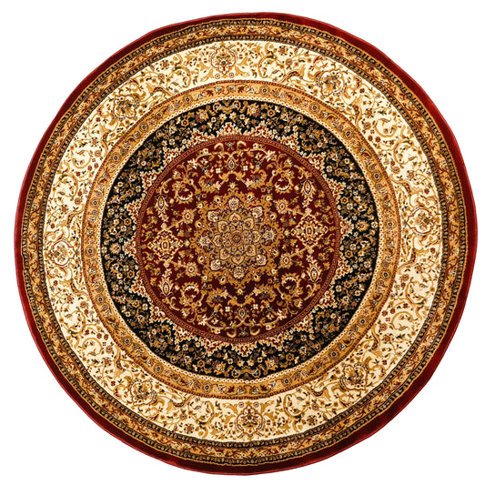 Red Cream Round Traditional Carpet
