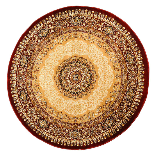 Beige Red Round Traditional Carpet