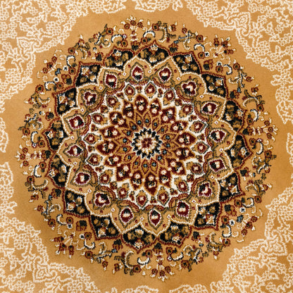 Beige Red Round Traditional Carpet