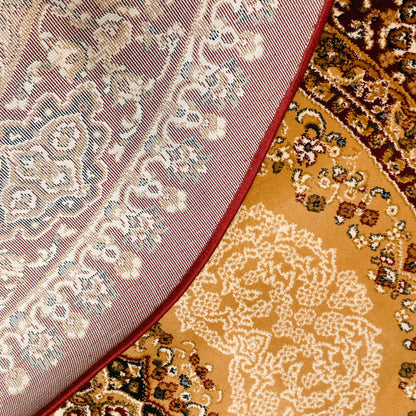 Beige Red Round Traditional Carpet