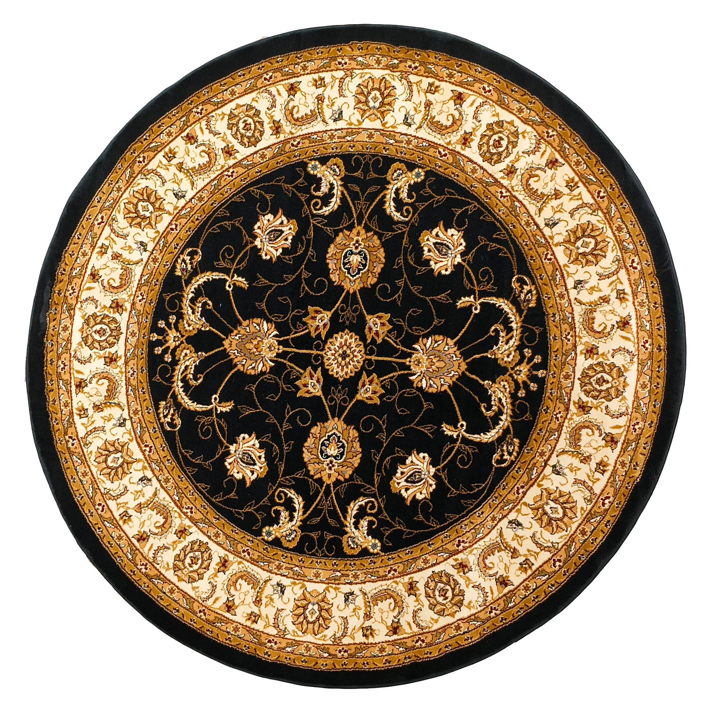 Black Cream Round Traditional Carpet