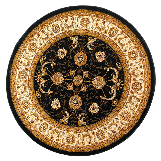 Black Cream Round Traditional Carpet