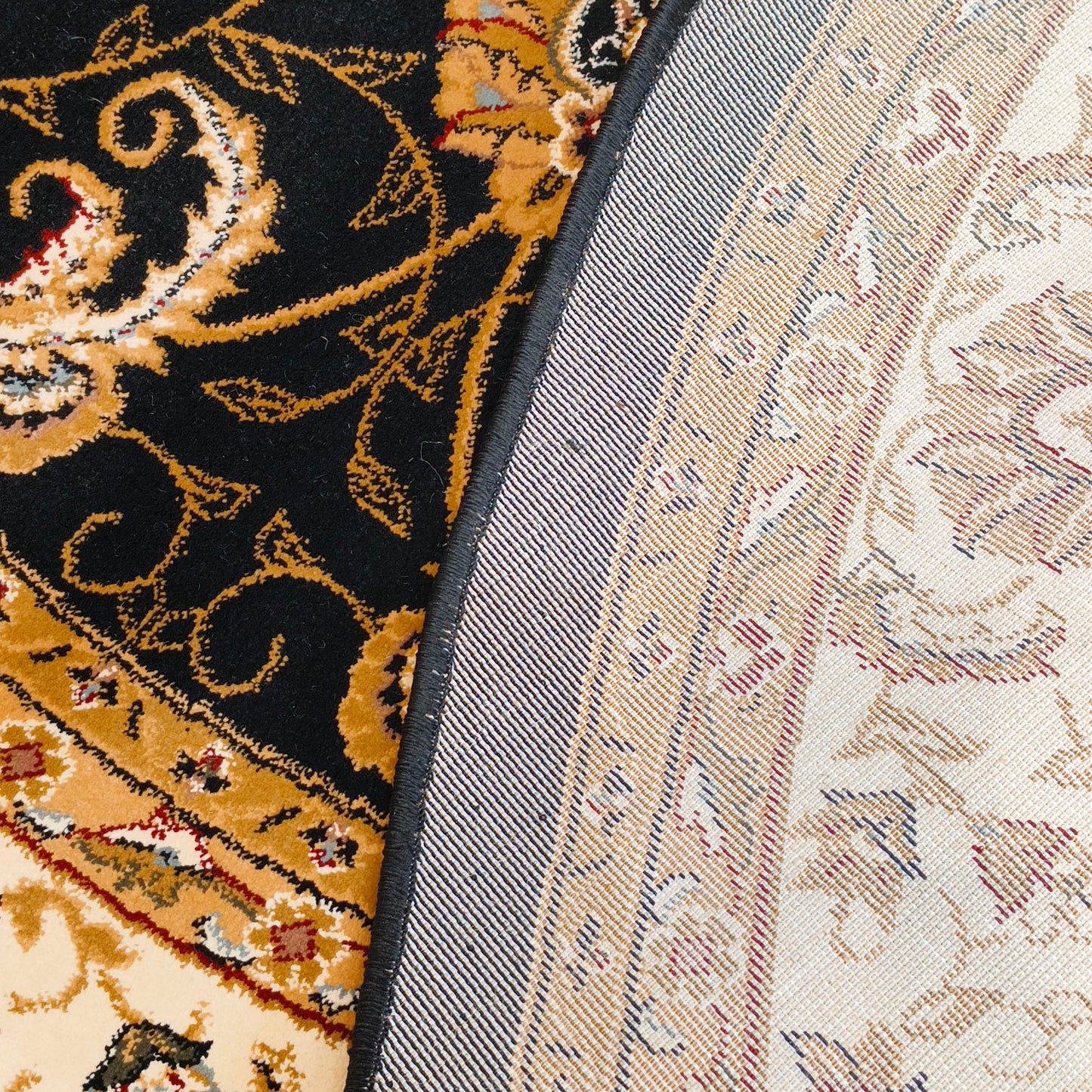 Black Cream Round Traditional Carpet