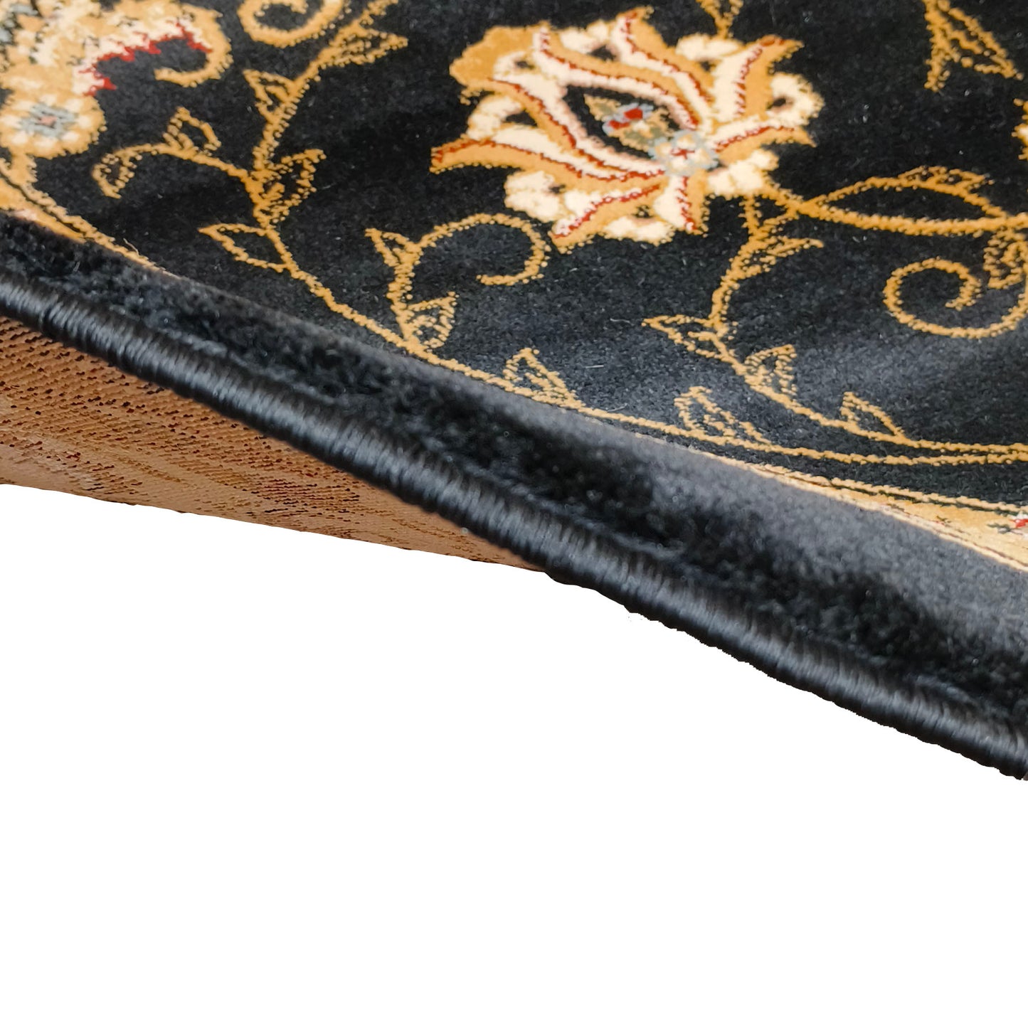 Black Cream Round Traditional Carpet