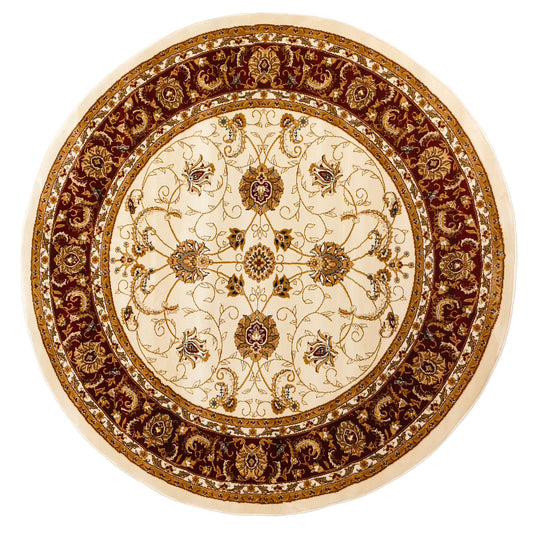 Cream Red Round Traditional Carpet