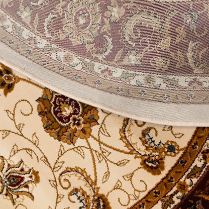 Cream Red Round Traditional Carpet