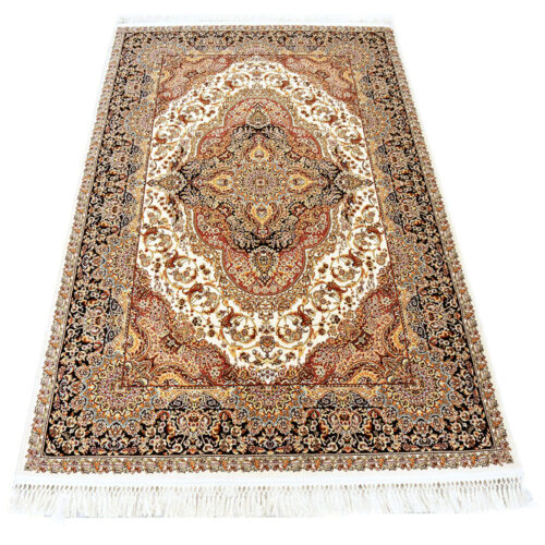 Cream & Navy Abrisham Traditional Carpet - Image 3