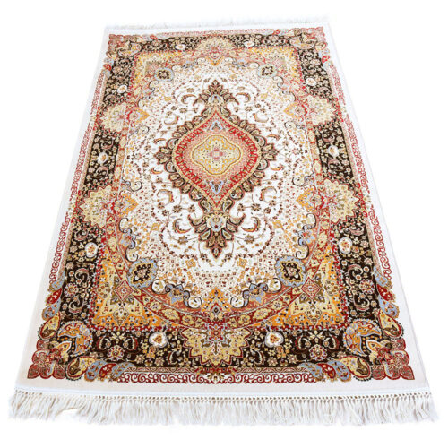 Cream & Navy Abrisham Traditional Carpet - Image 4