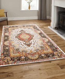 Cream & Navy Abrisham Traditional Carpet