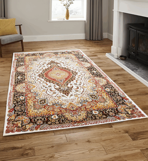 Cream & Navy Abrisham Traditional Carpet