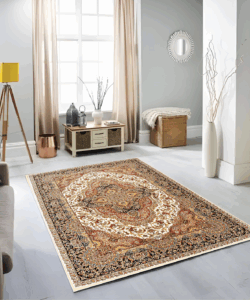 Cream & Navy Abrisham Traditional Carpet