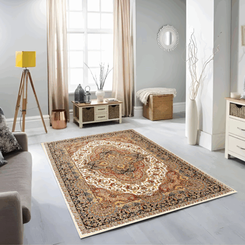 Cream & Navy Abrisham Traditional Carpet