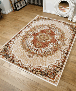 Cream & Cream Abrisham Traditional Carpet