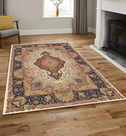 Cream & Navy Abrisham Traditional Carpet