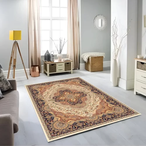 Cream & Navy Abrisham Traditional Carpet
